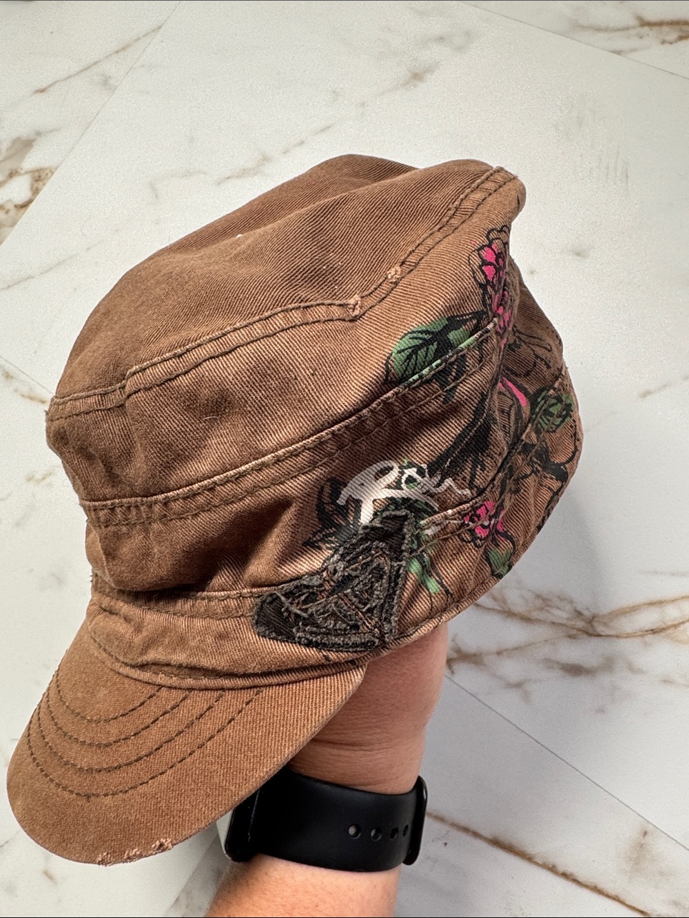 Vintage Roxy Y2K Floral Logo Cadet Cap Brown Surf Beachy 90s